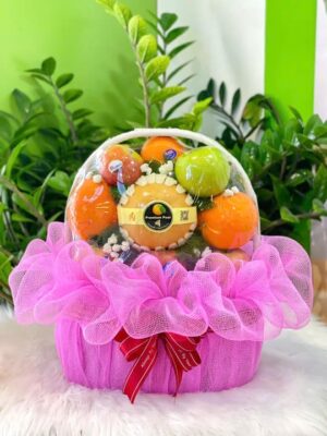 Giỏ trái cây chúc mừng sinh nhật TPHCM tone hồng sang trọng